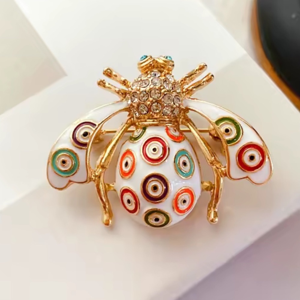 Vintage Bee Multicolor Gold Brooch